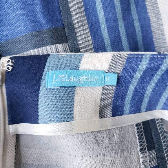J. McLaughlin Martinique Skirt Pencil Blue Striped Rayon White 6 - Picture 9 of 10